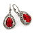 Classic Red/ Clear Cz Teardrop Earrings With Leverback Closure In Silver Plating - 25mm L