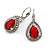 Classic Red/ Clear Cz Teardrop Earrings With Leverback Closure In Silver Plating - 25mm L - view 5