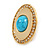Polished Gold Tone Oval Clear Crystal Simulated Turquoise Stone Clip On Earrings - 25mm L - view 3