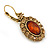 Vintage Inspired Oval Amber/ Citrine Crystal Drop Earrings with Leverback Closure In Antique Gold Tone - 40mm L - view 3