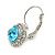 Round Cut Sky Blue Glass/ Clear Crystal Drop Earrings With Leverback Closure In Rhodium Plated Metal - 27mm L - view 5
