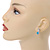 Small Azure Blue, Clear Crystal Teardrop Stud Earrings In Silver Tone Metal - 18mm Tall - view 2