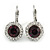 Round Cut Purple Glass/ Clear Crystal Drop Earrings With Leverback Closure In Rhodium Plated Metal - 27mm L - view 4
