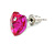 Small Fuchsia Pink Glass Heart Stud Earrings In Silver Tone - 10mm Tall - view 4