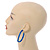 Trendy Marble Effect Blue Acrylic/ Plastic/ Resin Oval Hoop Earrings - 60mm L - view 2