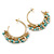 40mm Statement Open Hoop Earrings with White/ Blue Acrylic Bead Fringe In Matte Gold Tone