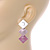 Trendy Pastel Pink Triple Square Drop Earrings In Silver Tone - 50mm L - view 3