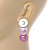 Trendy Pastel Pink Triple Disk Drop Earrings In Silver Tone - 45mm L - view 2