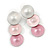 Trendy Pastel Pink Triple Disk Drop Earrings In Silver Tone - 45mm L - view 6