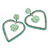 Statement Mint Green Acrylic Open Heart, Rose Drop Earrings In Silver Tone - 70mm L