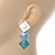 Trendy Pastel Blue Triple Square Drop Earrings In Silver Tone - 50mm L - view 3