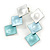 Trendy Pastel Blue Triple Square Drop Earrings In Silver Tone - 50mm L - view 4