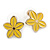 Yellow Enamel Daisy Floral Stud Earrings In Gold Tone Metal - 20mm D - view 4
