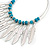 Boheme Feather Charms and Ceramic Turquoise Coloured Bead Hoop Earrings In Silver Tone  - 95mm Long - view 6
