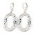 Light Silver Tone, Crystal Open Oval Drop Earrings with Leverback Closure - 50mm L - view 5