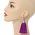 Long Purple Cotton Tassel Earring In Silver Tone - 10cm Long - view 3