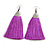 Long Purple Cotton Tassel Earring In Silver Tone - 10cm Long - view 4