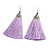 Long Lavender Cotton Tassel Earring In Silver Tone - 10cm Long - view 4