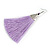 Long Lavender Cotton Tassel Earring In Silver Tone - 10cm Long - view 5