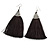 Long Black Cotton Tassel Earring In Silver Tone - 10cm Long - view 2