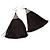 Long Black Cotton Tassel Earring In Silver Tone - 10cm Long