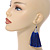 Long Blue Cotton Tassel Earring In Silver Tone - 10cm Long - view 4