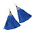 Long Blue Cotton Tassel Earring In Silver Tone - 10cm Long
