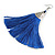 Long Blue Cotton Tassel Earring In Silver Tone - 10cm Long - view 5