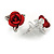 Small Romantic Red Rose Stud Earrings In Silver Tone - 13mm D - view 4