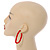 Trendy Red Acrylic/ Plastic/ Resin Oval Hoop Earrings - 60mm L - view 2