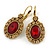 Vintage Inspired Oval Red/ Light Topaz Crystal Drop Earrings with Leverback Closure In Antique Gold Tone - 40mm L