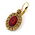 Vintage Inspired Oval Red/ Light Topaz Crystal Drop Earrings with Leverback Closure In Antique Gold Tone - 40mm L - view 6