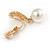 Delicate Crystal Faux Pearl Drop Clip On Earrings In Gold Tone - 30mm Long - view 4