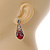 Marcasite Hematite Crystal, Red Glass, Filigree Teardrop Earrings In Aged Silver Tone - 40mm L - view 3