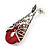 Marcasite Hematite Crystal, Red Glass, Filigree Teardrop Earrings In Aged Silver Tone - 40mm L - view 5
