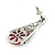 Marcasite Hematite Crystal, Red Glass, Filigree Teardrop Earrings In Aged Silver Tone - 40mm L - view 6