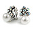 Vintage Inspired AB Crystal Faux Pearl Clip On Earrings In Aged Silver Tone - 25mm Tall - view 2