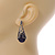 Marcasite Hematite Crystal, Midnight Glass, Filigree Teardrop Earrings In Aged Silver Tone - 40mm L - view 3