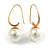 Modern Faux Pearl Ball Bead Drop Earrings In Gold Tone - 35mm Long - view 3