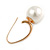 Modern Faux Pearl Ball Bead Drop Earrings In Gold Tone - 35mm Long - view 4