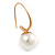 Modern Faux Pearl Ball Bead Drop Earrings In Gold Tone - 35mm Long - view 5