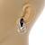 Teardrop with Clear Crystal with Black Enamel Detailing Stud Earrings In Silver Tone - 30mm L - view 3