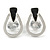 Teardrop with Clear Crystal with Black Enamel Detailing Stud Earrings In Silver Tone - 30mm L