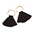 Trendy Black Cotton Tassel Gold Tone Hoop Earrings - 65mm Long