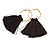 Trendy Black Cotton Tassel Gold Tone Hoop Earrings - 65mm Long - view 4