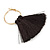 Trendy Black Cotton Tassel Gold Tone Hoop Earrings - 65mm Long - view 5