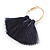 Trendy Dark Blue Cotton Tassel Gold Tone Hoop Earrings - 65mm Long - view 6