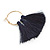 Trendy Dark Blue Cotton Tassel Gold Tone Hoop Earrings - 65mm Long - view 7