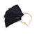 Trendy Dark Blue Cotton Tassel Gold Tone Hoop Earrings - 65mm Long - view 4
