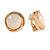 Round Milky White Glass Stone with Crystal Accent Clip On Earrings In Gold Plated Metal - 20mm D - view 2